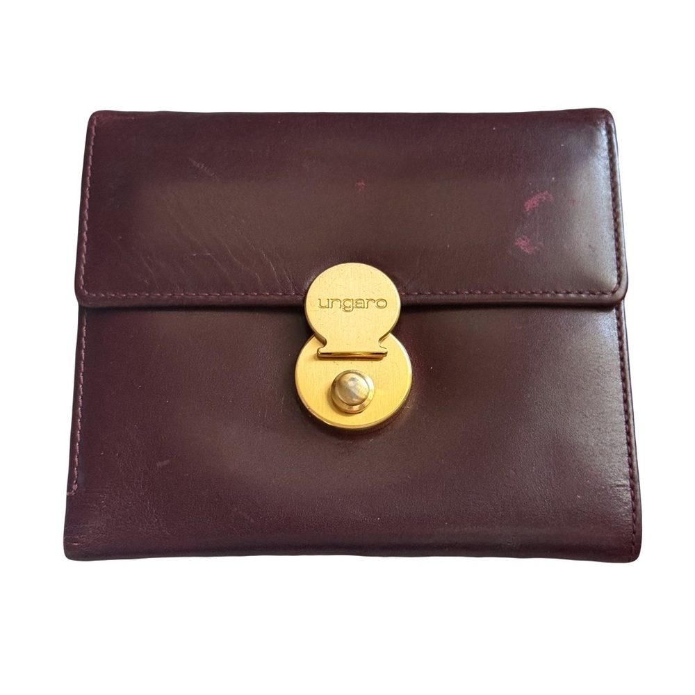 Ungaro Burgundy Leather Wallet with Gold Clasp